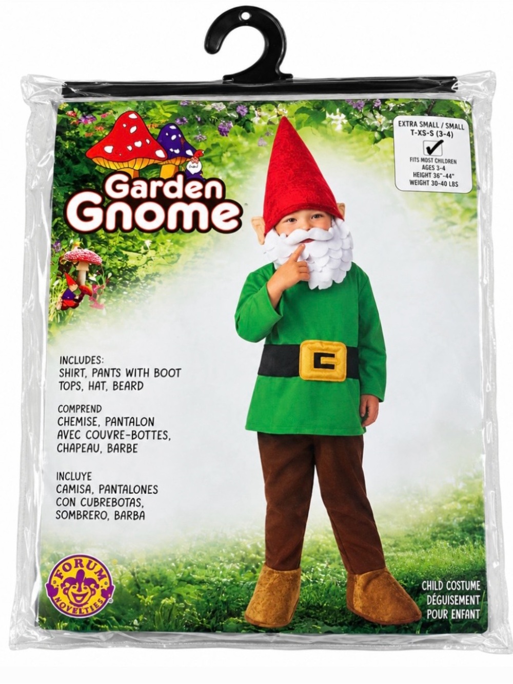 Garden Gnome Kids Halloween Costume — Green Tunic & Red Hat